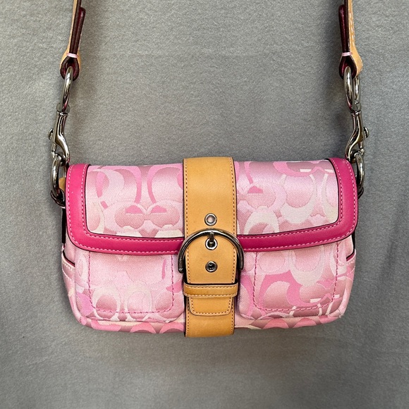 Coach Handbags - Coach 1854 Pink Signature Jacquard Buckle Flap Crossbody with Tag RARE Vintage
